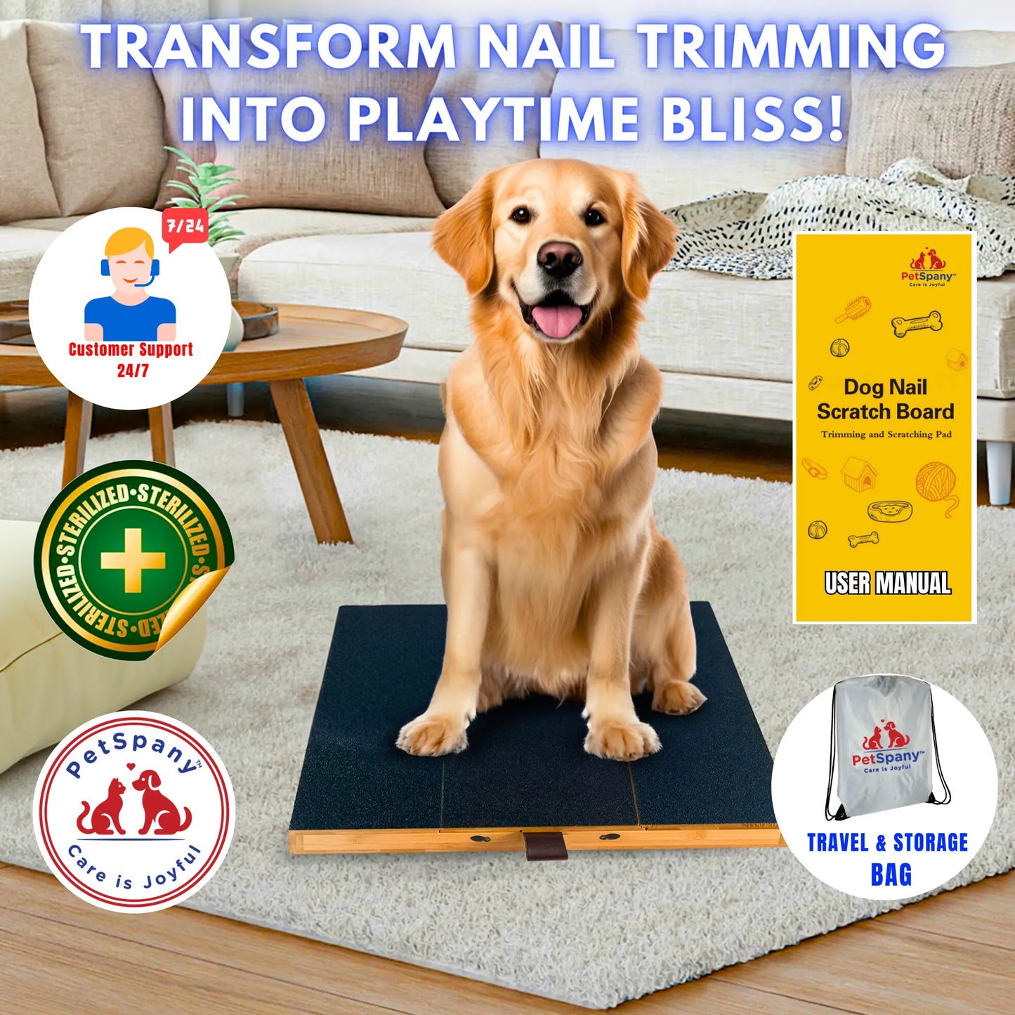 Petspany Dog Nail Scratch Board 14.55X10.39 Inch (37X26.4 Cm) - Bamboo Wood Scratch Pad with Treat Box - Stress-Free Dog Scratch Pad for Nails - Scratching Nail File Board
