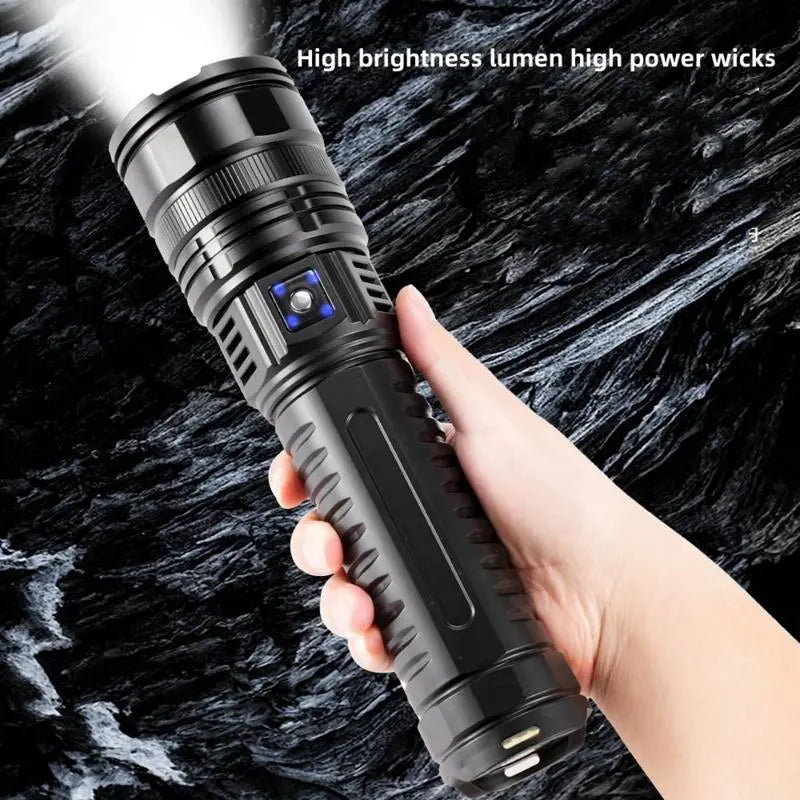 Rechargeable LED Outdoor Tactical Flashlight, 5 Modes Zoomable High-Lumens Portable LED Light with Long-Range Beam & COB Light for Camping & Hiking, Adjustable Tactical Flashlights, Emergency LED Flashlight