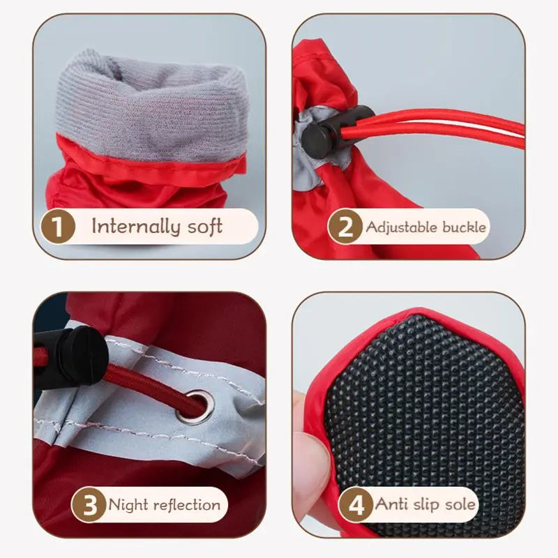 Reflective Pet Shoes, 4 Counts Waterproof Soft Bottom Dog & Puppy Shoes, Non-Slip Pet Boots, Oxford Cloth Pet Paw Protectors, Dog & Cat Clothing, Clothes